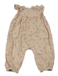 Pudrový květovaný lehký manšestrový overal Next