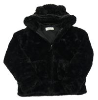 Čierna kožušinová podšitá bunda s kapucňou H&M