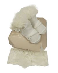 Nové - 2set - smetanové ponožky s tylovým volánkem + čelenka Mayoral