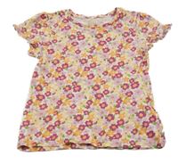 Růžovo-oranžové květované tričko C&A