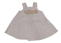 Svetloružové pruhované krepové šaty s výšivkami květů