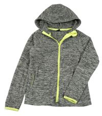 Sivá melírovaná fleecová prepínaci mikina s neónovým zipsom a kapucňou Y.F.K.