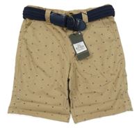 Nové - béžové vzorované plátenné chino kraťasy s opaskom Primark