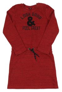 Červeno-čierne melírované teplákové šaty s nápisom Y.F.K.