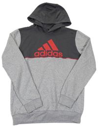 Šedo-tmavošedá mikina s logem a kapucí Adidas