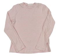 Bielo-ružové pruhované rebrované tričko Alive