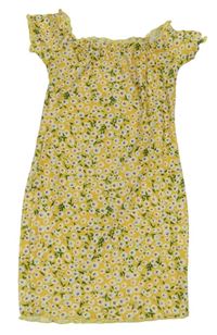 Žlté kvetované rebrované elastické šaty Shein