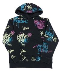 Čierna mikina s graffiti a kapucňou Primark