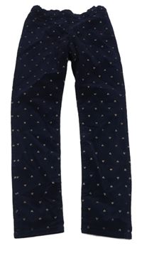 Tmavomodré elastické manšestráky se srdíčky H&M
