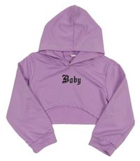 Lila crop mikina s nápisom a kapucňou Shein
