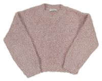 Ružový chlpatý crop trblietavý sveter Primark