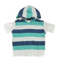 Bielo-modro-zelená pruhovaná vesta s kapucňou