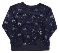 Tmavomodrá plyšová mikina s jednorožcami George