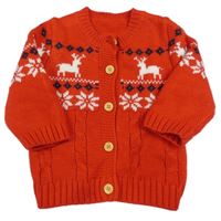 Červený prepínaci sveter so sobmi a norským vzorom Shein