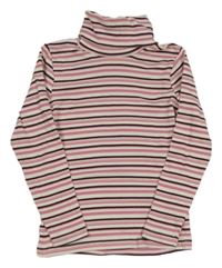 Bílo-růžovo-vínový pruhovaný žebrovaný rolák Kids