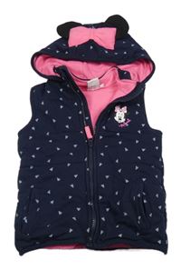 Tmavomodrá zateplená tepláková vesta se srdíčky a Minnie a kapucí Disney