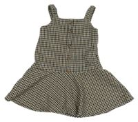 Béžovo-hnedo-tmavomodré úpletové vzorované šaty