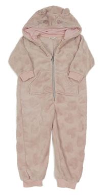 Světlerůžová plyšová kombinéza se srdíčky a kapucí s čumákem V by Very