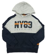 Svetlošedá -tmavomodrá mikina s nápisom a kapucňou C&A