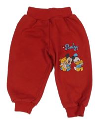 Červené tepláky s Mickeym a Donaldem