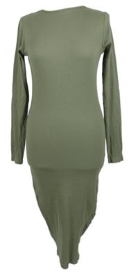 Nové - Dámské khaki žebrované midi šaty Boohoo 