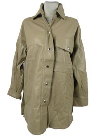 Dámska béžová koženková dlhá košeľová bunda Zara