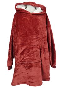Dámská tmavočervená plyšová zateplená domácí oversized mikina s kapucí 