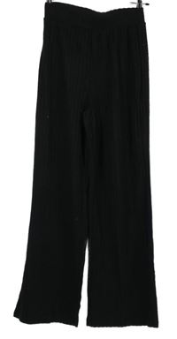 Dámské černé žebrované palazzo úpletové kalhoty Shein 