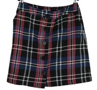 Dámska čierno-modro-ružová kockovaná sukňa s gombíky M&S