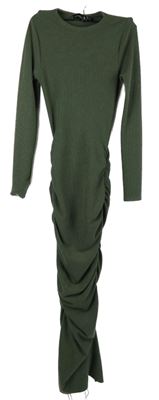 Dámské khaki úpletové řasené dlouhé šaty PrettyLittle Thing