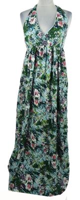 Dámske zeleno-modré kvetované dlhé šaty Vero Moda