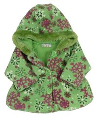 Zelená kvetinová fleecová zateplená bunda s kapucňou Smily