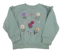 Khaki mikina s kvietkami Primark