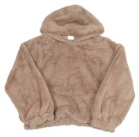 Svetloružová kožušinová podšitá crop mikina a kapucňou Zara