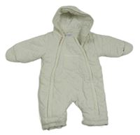 Biela šušťáková prešívaná zimná kombinéza s kapucňou