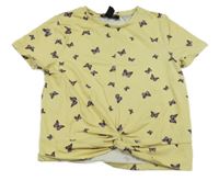 Žlté crop tričko s motýlikmi New Look