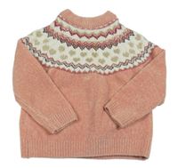 Růžovo-bílý žinylkový svetr se vzorem C&A