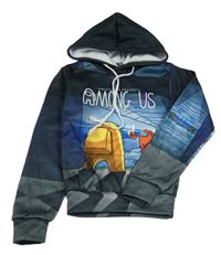 Černo-modro-šedá sportovní mikina Among us a kapucňou