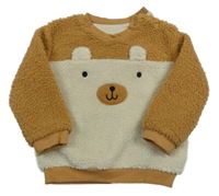 Béžovo-smetanová huňatá podšitá mikina s medvědem Nutmeg