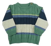 Zeleno-modro-biely pruhovaný sveter Nutmeg