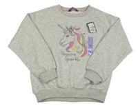 Nové - Světlešedá melírovaná mikina s jednorožcem Primark