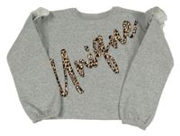 Sivá melírovaná crop mikina s nápisom a volány Matalan