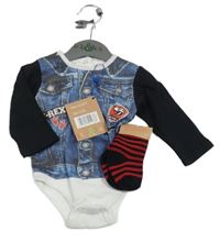 Nové - 2set - Modré body riflového vzhledu + pruhované ponožky