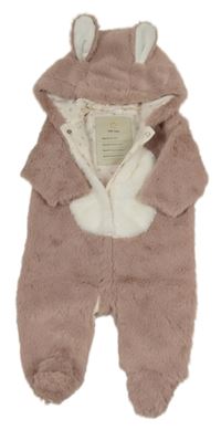 Nové - Staroružová kožušinová podšitá kombinéza s kapucňou Next