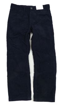 Nové - Tmavomodré manšestrové slim fit kalhoty H&M