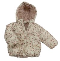 Smotanová kvetovaná šušťáková zimná bunda s odopínacíá kapucňou H&M