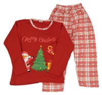 Červené pyžama so Santou a stromom