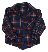 Tmavomodro-červeno-béžová kostkovaná flanelová košile Primark