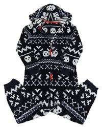 Tmavomodro-bílá vzorovaná chlupatá kombinéza s kapucí M&S