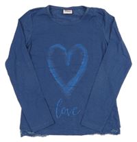 Modré triko se srdíčkem a krajkou Yigga 